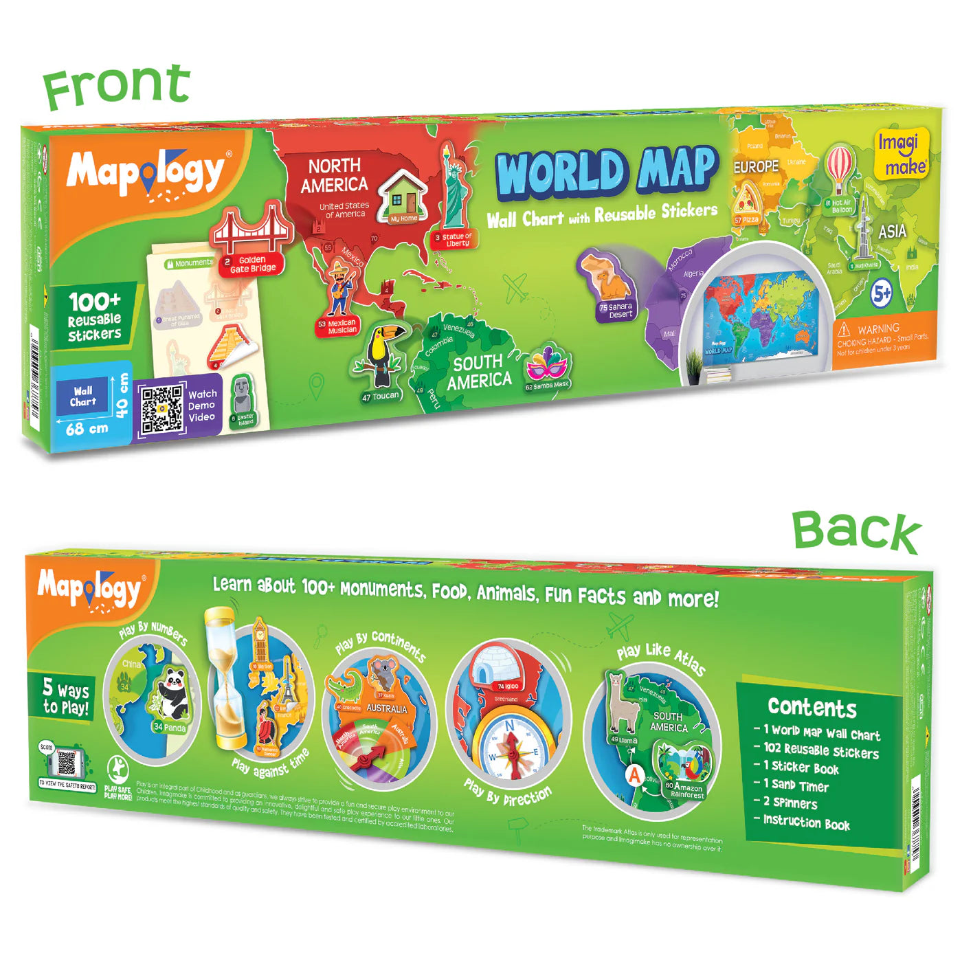 Imagi Make Mapology World Map Wall Chart With Reusable Stickers