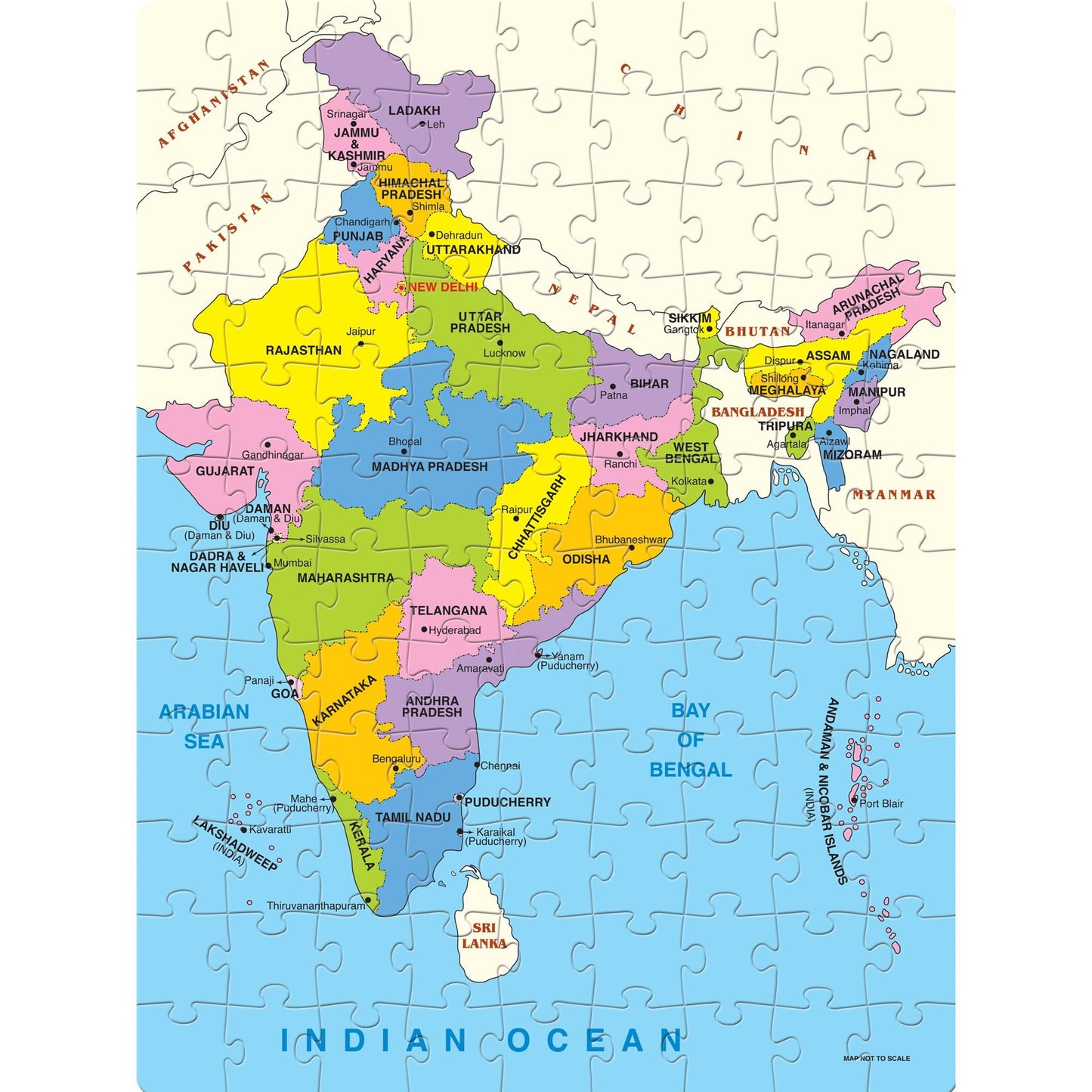 Frank India Map (108 Pieces) - Early Learner Jigsaw Puzzle Set with States, Union Territories, Capitals for Kids 6 Years and Above