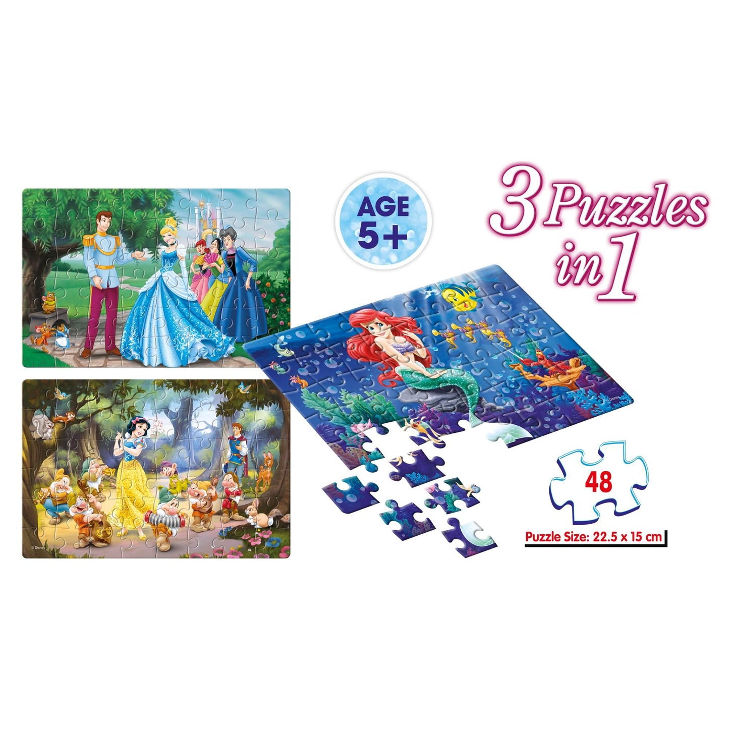 Frank Disney Princess 48 Pieces 3 in 1 Jigsaw Puzzle for Kids Above 5+ Years