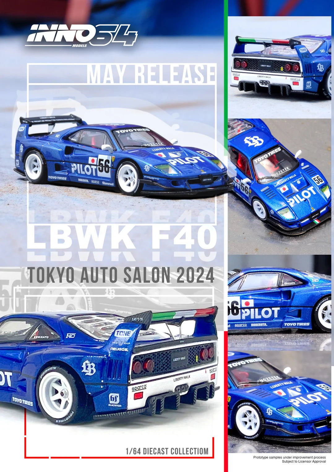 INNO 64 1/64 LBWK Ferrari F40 Tokyo Auto Salon 2024 With Acrylic Case