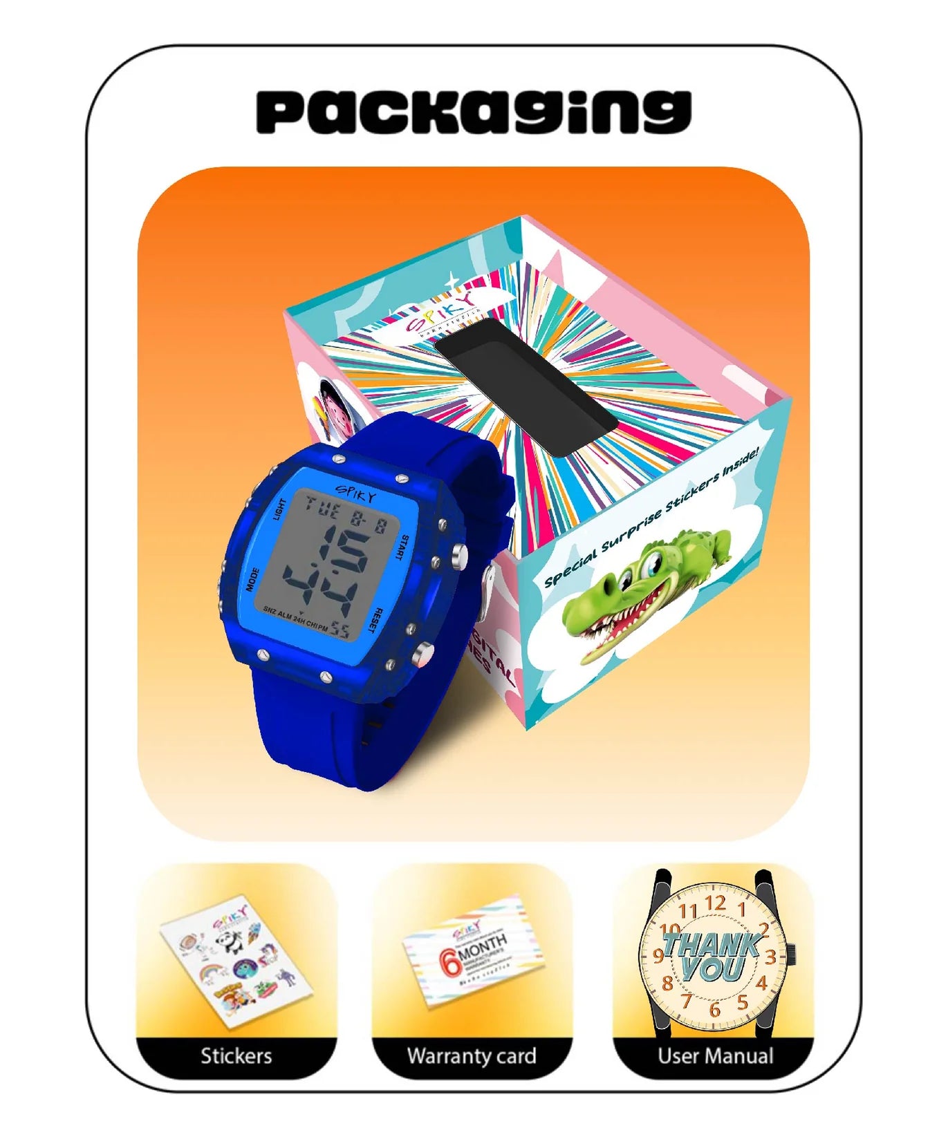 Spiky Digital Sports Watch for Kids -- EVA36 Blue