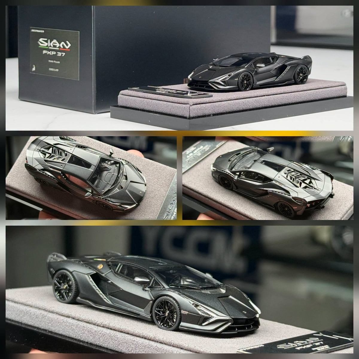 Deepmaker 1/64 Resin Lamborghini Sian FKP 37 Nero Pulso Limited Edition 095/149 With Acrylic Case & Polishing Cloth