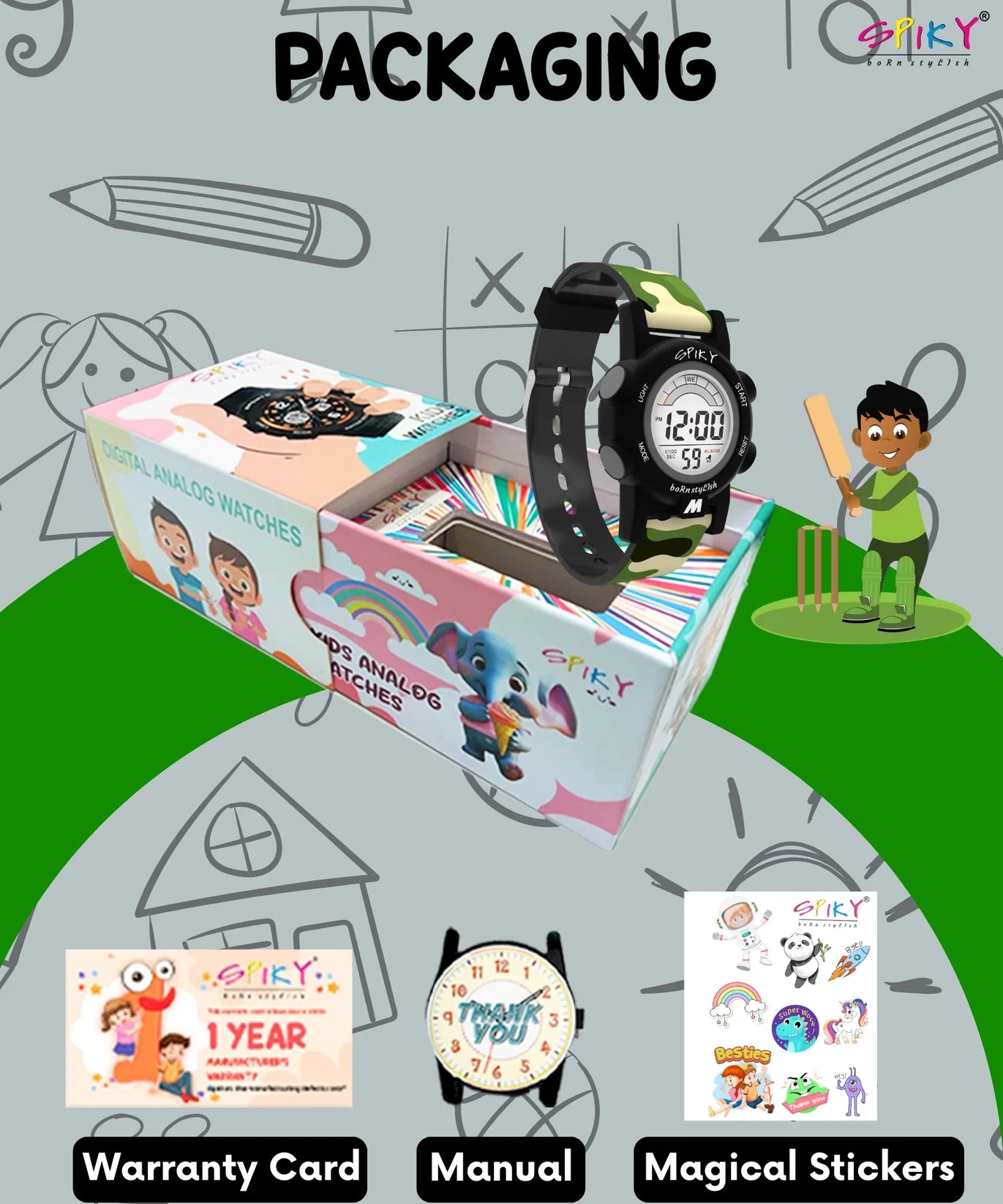 Spiky Multi-functional Digital Sports Watch -- EVA41_C1_BLK