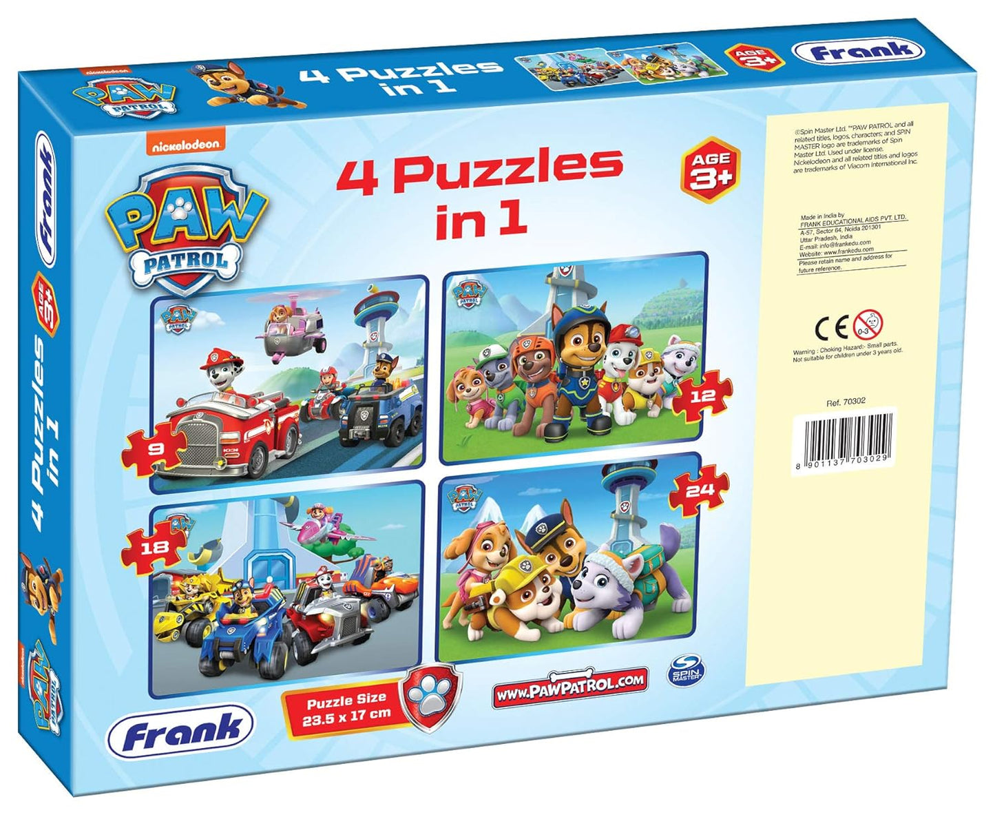 Frank Paw Patrol - A Set of 4 Jigsaw Puzzle for Kids Above 3+ Years