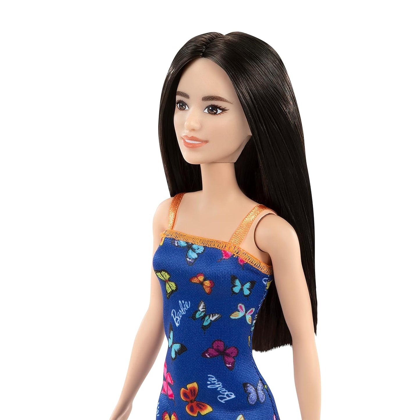 Barbie Doll with Colorful Butterfly Logo Print Blue Dress & Strappy Heels