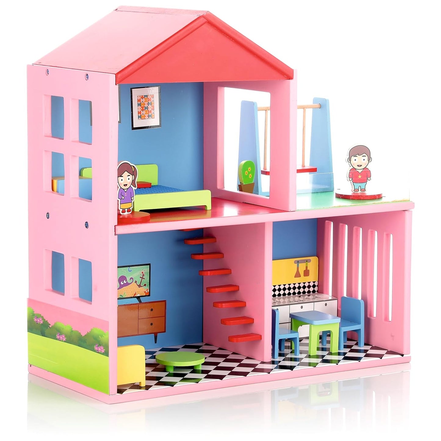 Chanak Wooden Doll House for Kids (16 Pieces)