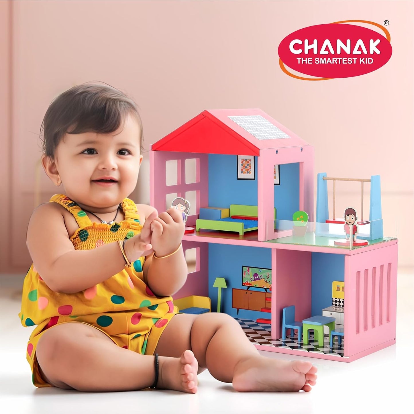 Chanak Wooden Doll House for Kids (16 Pieces)