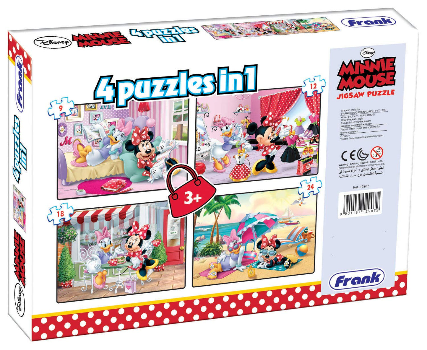 Frank Disney Minnie Mouse 4 in 1 Puzzle - A Set of 4 Jigsaw Puzzles for 3 Year Old Kids and Above