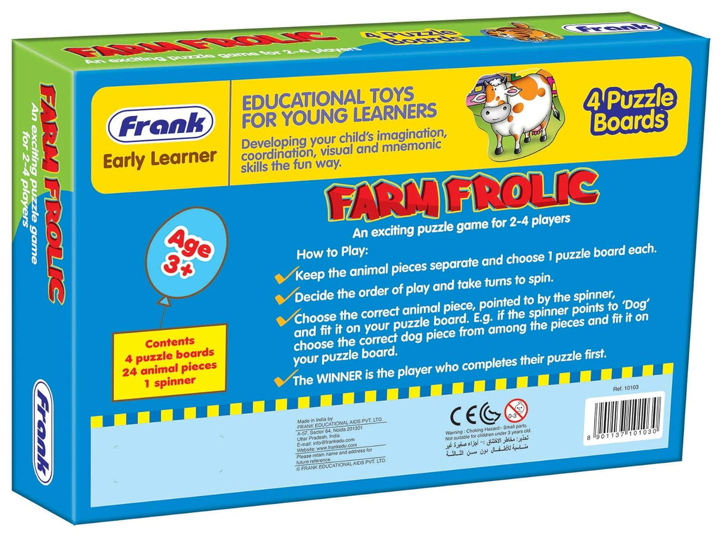 Frank Farm Frolic Early Learner Educational Puzzle Set with Animal Images | Ages 3 & Above