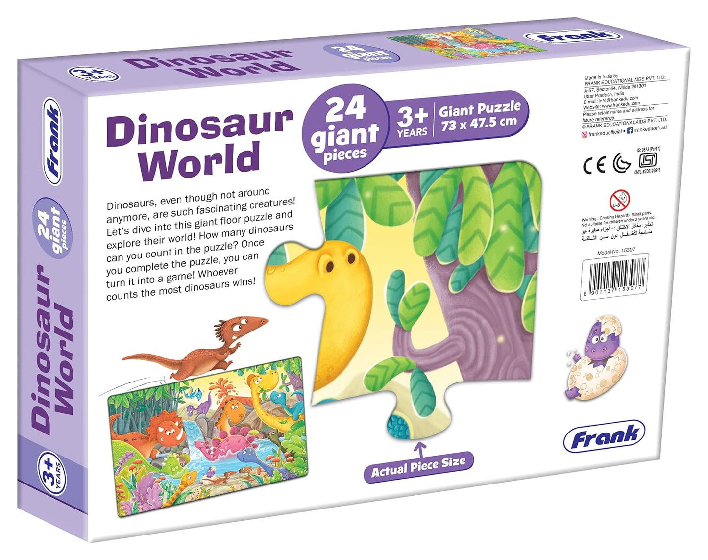 Frank Dinosaur World Giant Floor Jigsaw Puzzle (24 Cardboard Pieces) for Preschool Kids Age 3 Years Old & Above