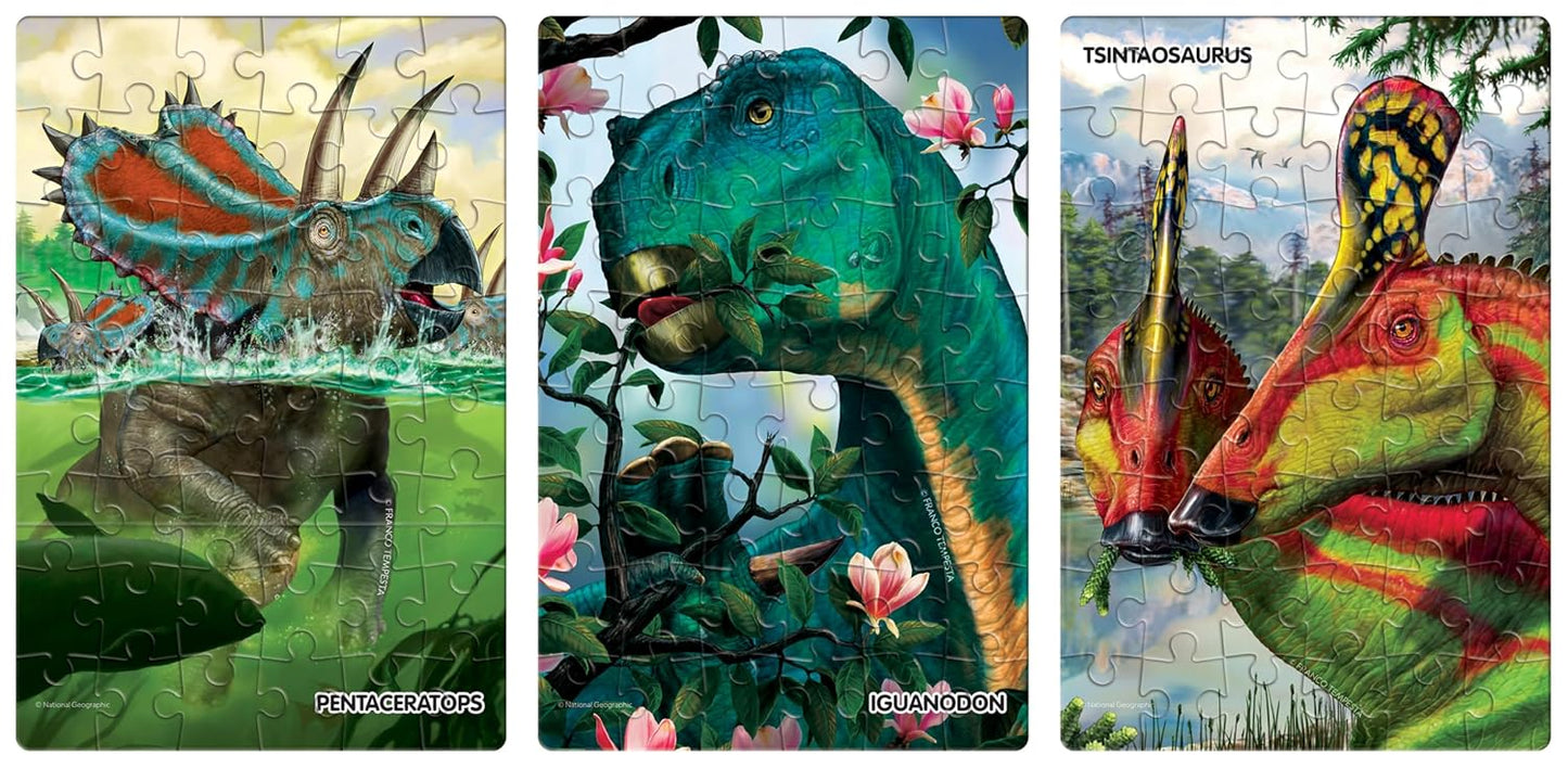 Frank 3 in 1 National Geographic Dinosaurs Jigsaw Puzzle for Kids 5+ Years, Set of 3 48 Pcs Each