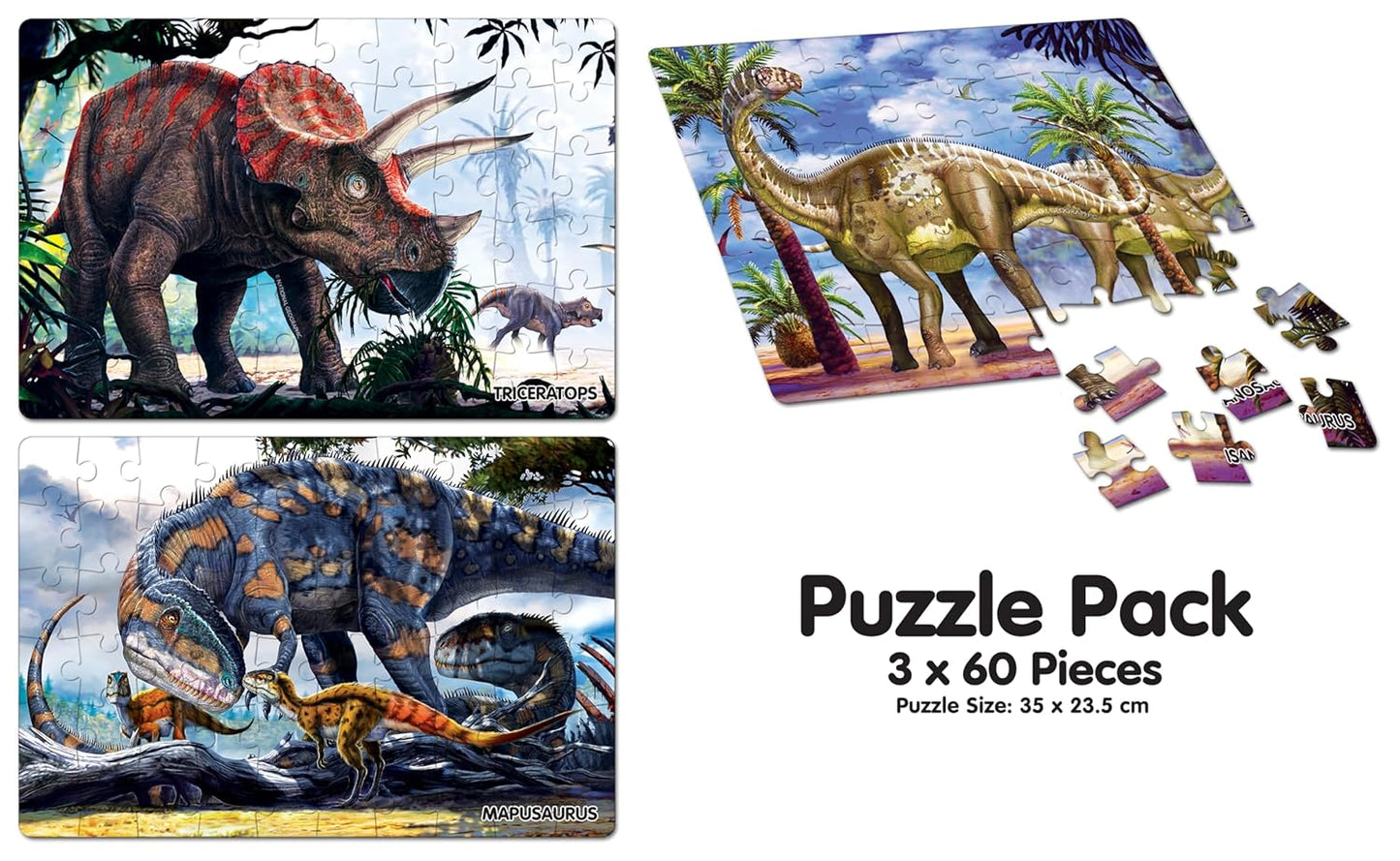 Frank 3 in 1 National Geographic Dinosaurs Jigsaw Puzzle for Kids 5+ Years, Set of 3 60 Pcs Each