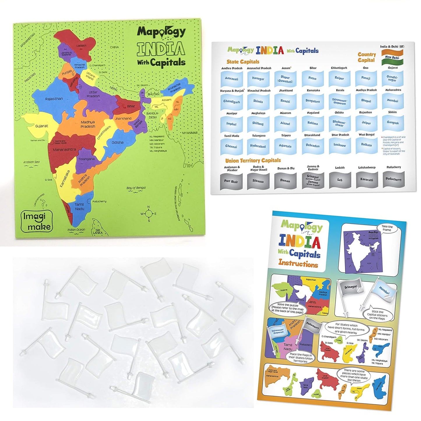 Imagi Make Mapology World & India With Flags & Capitals ( Free Monuments Of India )