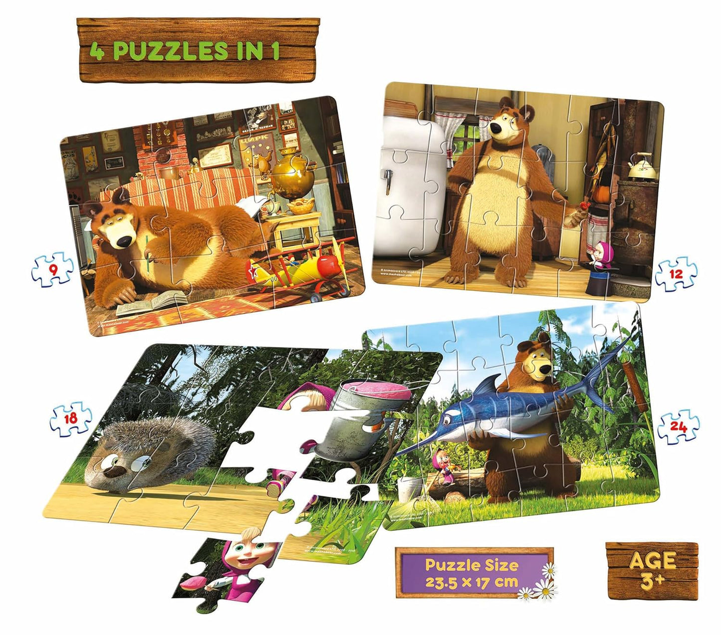 Frank Masha and The Bear - A Set of 4 Jigsaw Puzzle for Kids Above 3+ Years