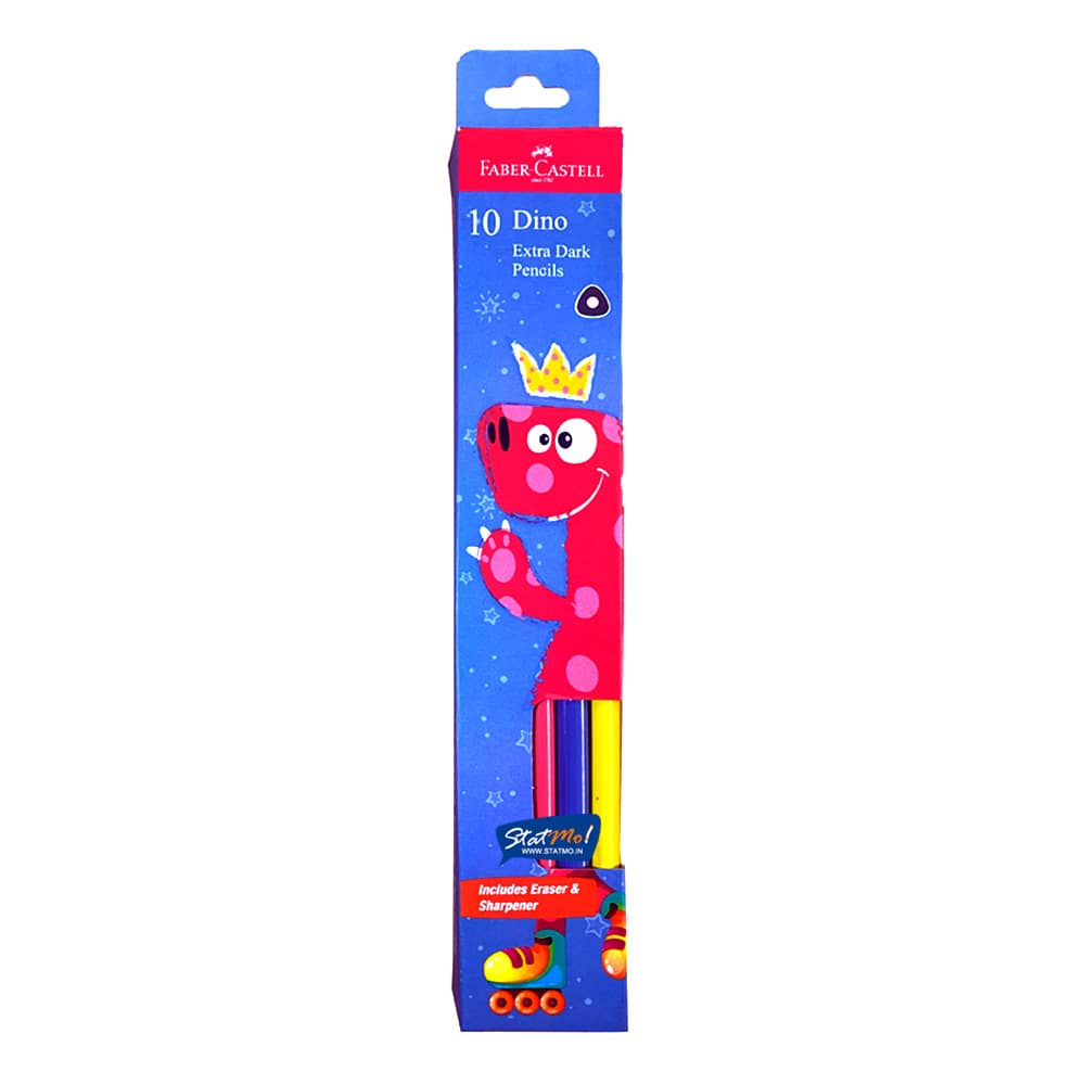 Faber-Castell 10 Dino Extra Dark Pencils ( includes sharpener and eraser )
