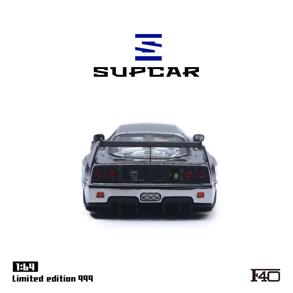Supcar 1/64 Ferrari F40 Chrome Silver Limited Edition With Acrylic Case