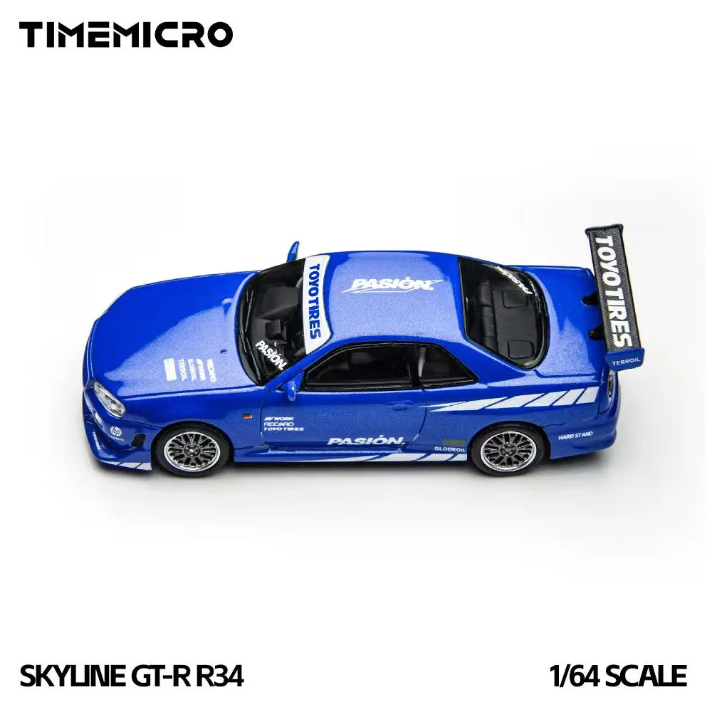 Time Micro 1/64 Nissan Skyline GT-R R34 ( C-West R34) With Acrylic Case