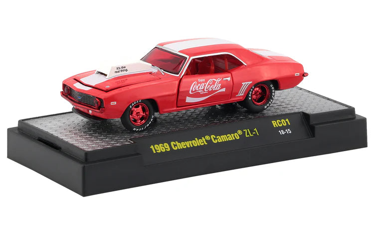 M2 Machines 1/64 "Coca-Cola" 1969 Chevrolet Camaro ZL-1 Chase Car Limited Edition 750 PCS Blister Pack With Acrylic Case