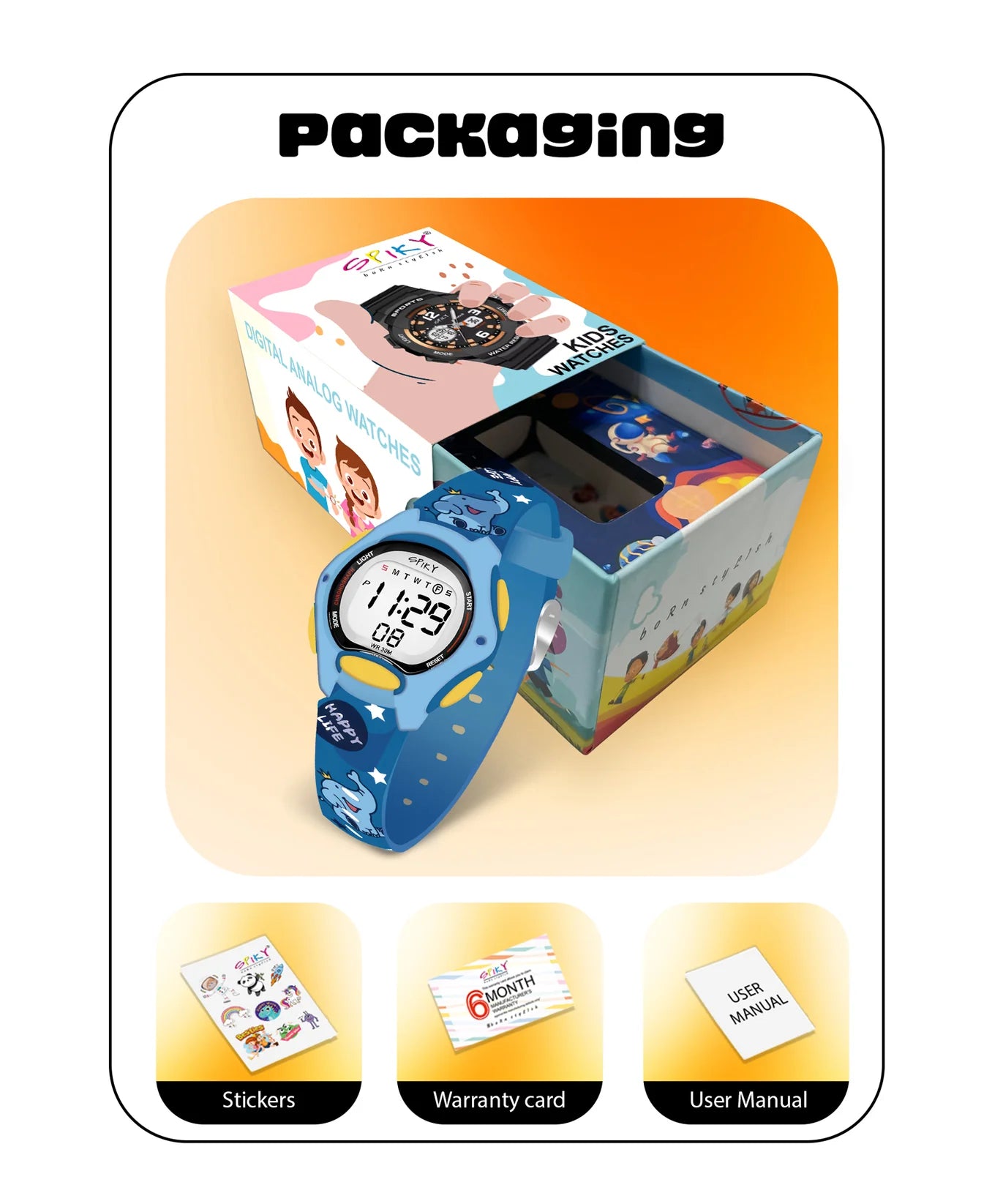 Spiky Printed Strap Round Sports Digital Watch -- EVA18_Blue