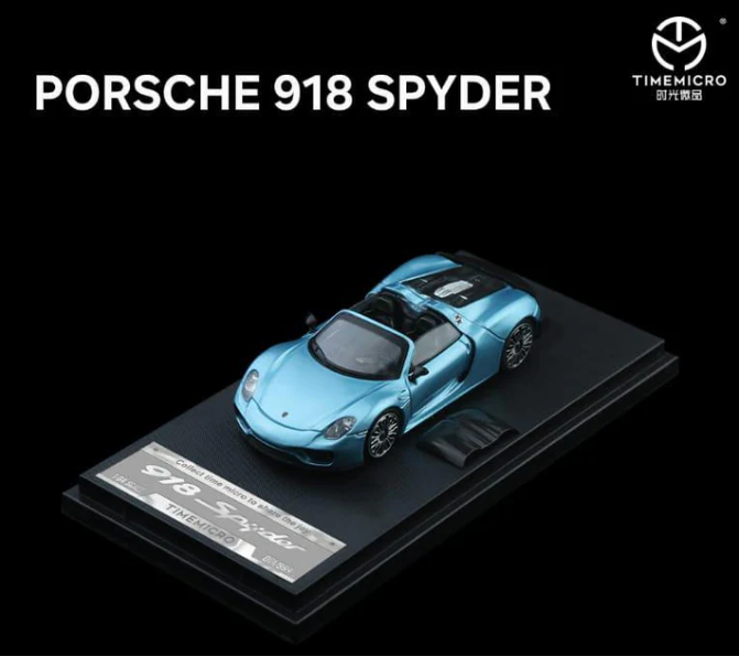 Time Micro 1/64 Porsche 918 Spyder Metallic Blue Limited Edition 052/999 With Acrylic Case