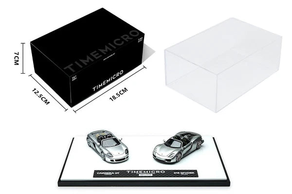 Time Micro 1/64 Porsche 918 Spyder & Porsche Carrera GT Dual Car Model Set With Acrylic Case