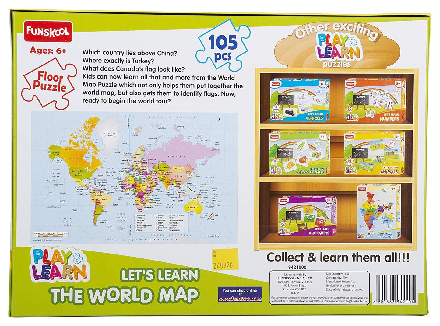 Funskool Play & Learn-World Map Puzzle For 6 Year Old Kids And Above