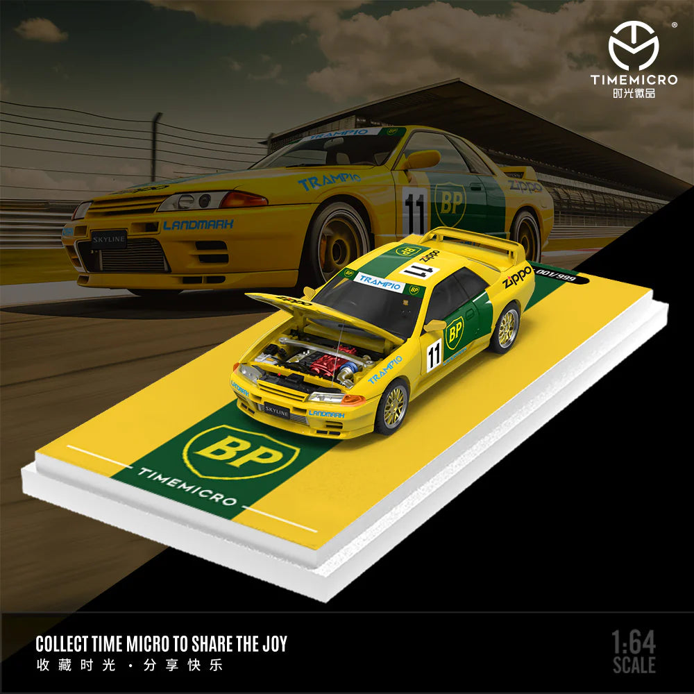 Time Micro 1/64 Nissan GTR R32 Yellow BP Racing Limited Edition 155/999 With Acrylic Case