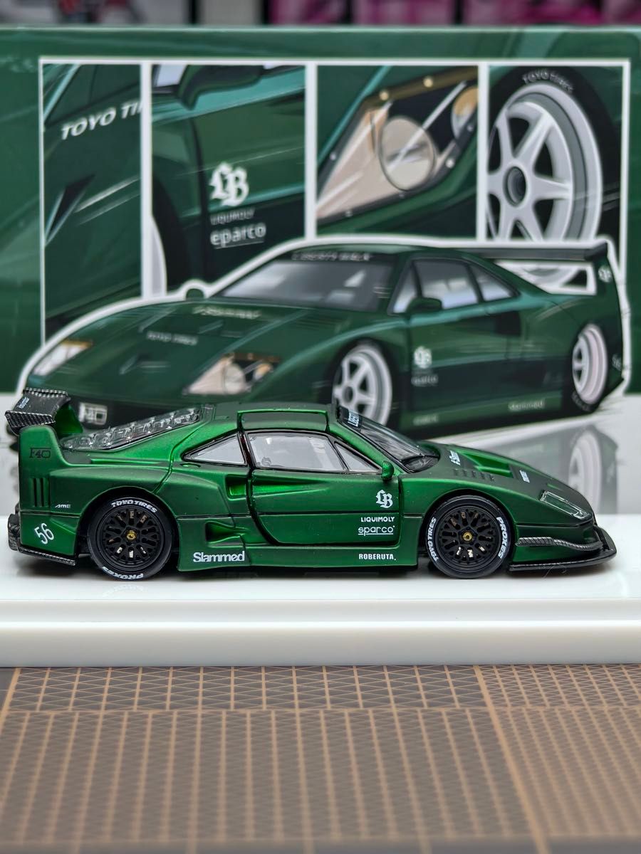 Demon King 1/64 Ferrari F40 LBWK Dark Jade Green With Acrylic Case