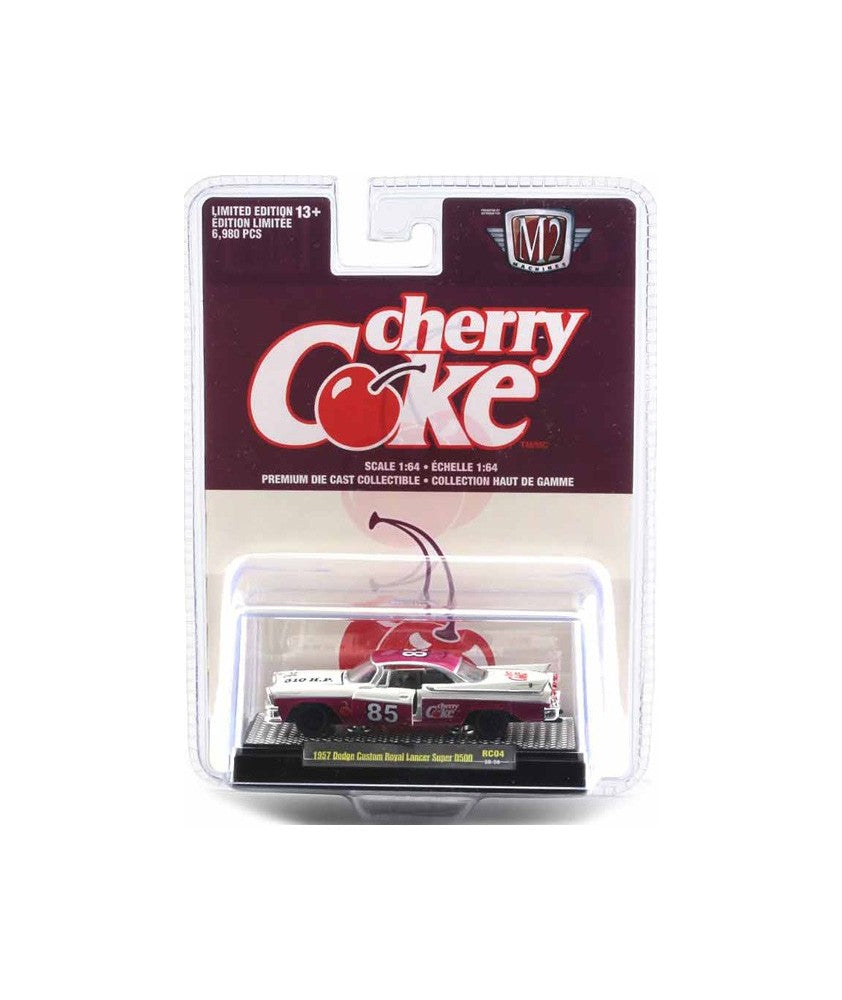 M2 Machines 1/64 "Cherry Coke" 1957 Dodge Custom Royal Lancer Super D500 Limited Edition 6,980 Pcs Blister Pack With Acrylic Case