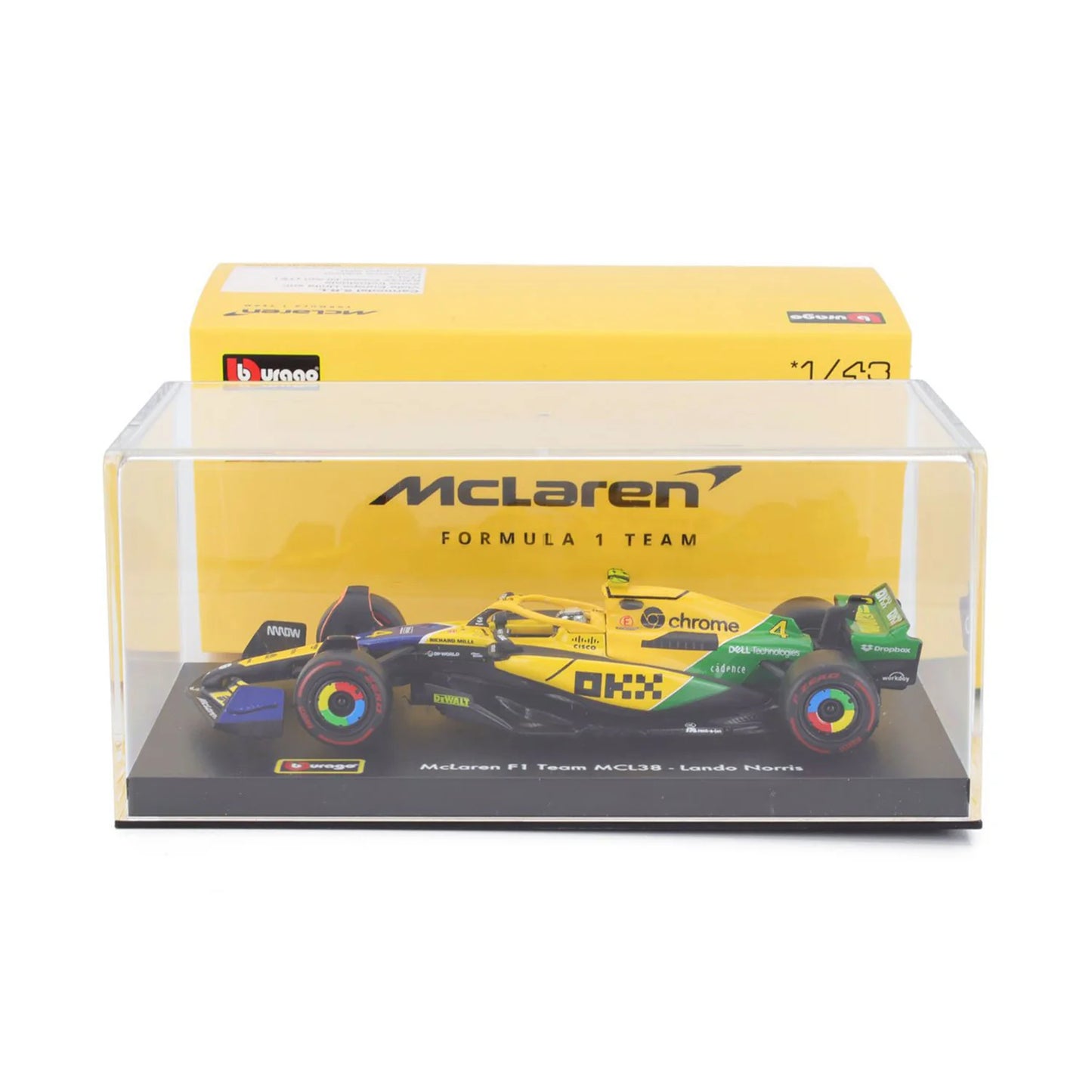 Bburago 1/43 McLaren F1 Team MCL38 - Lando Norris GP Senna 30th Edition With Acrylic Case