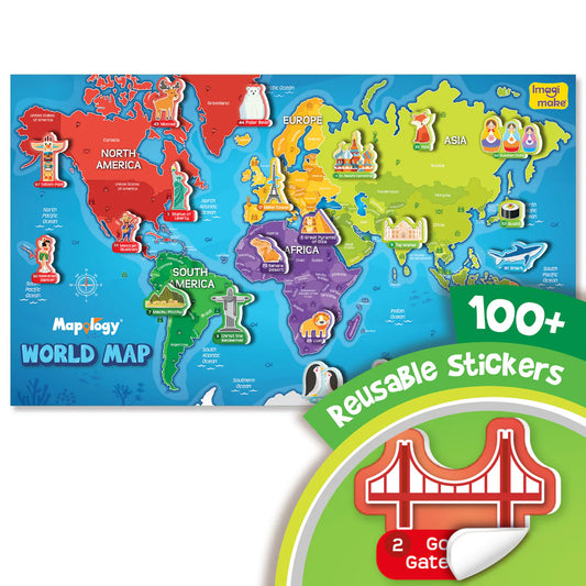 Imagi Make Mapology World Map Wall Chart With Reusable Stickers