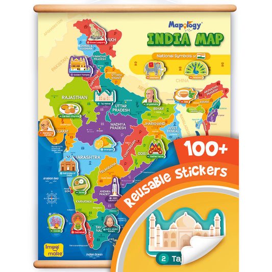 Imagi Make Mapology India Map Wall Chart With Reusable Stickers