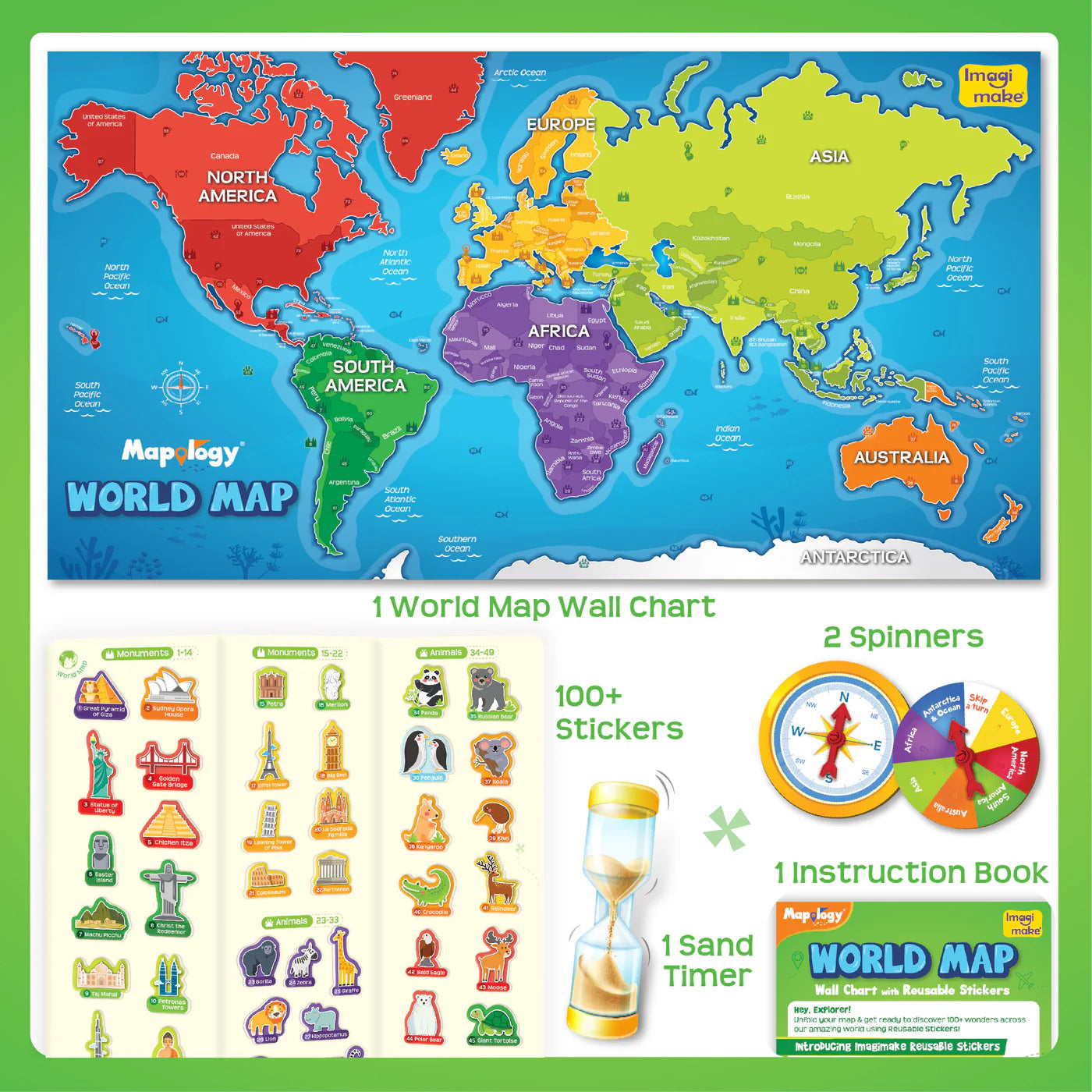 Imagi Make Mapology World Map Wall Chart With Reusable Stickers