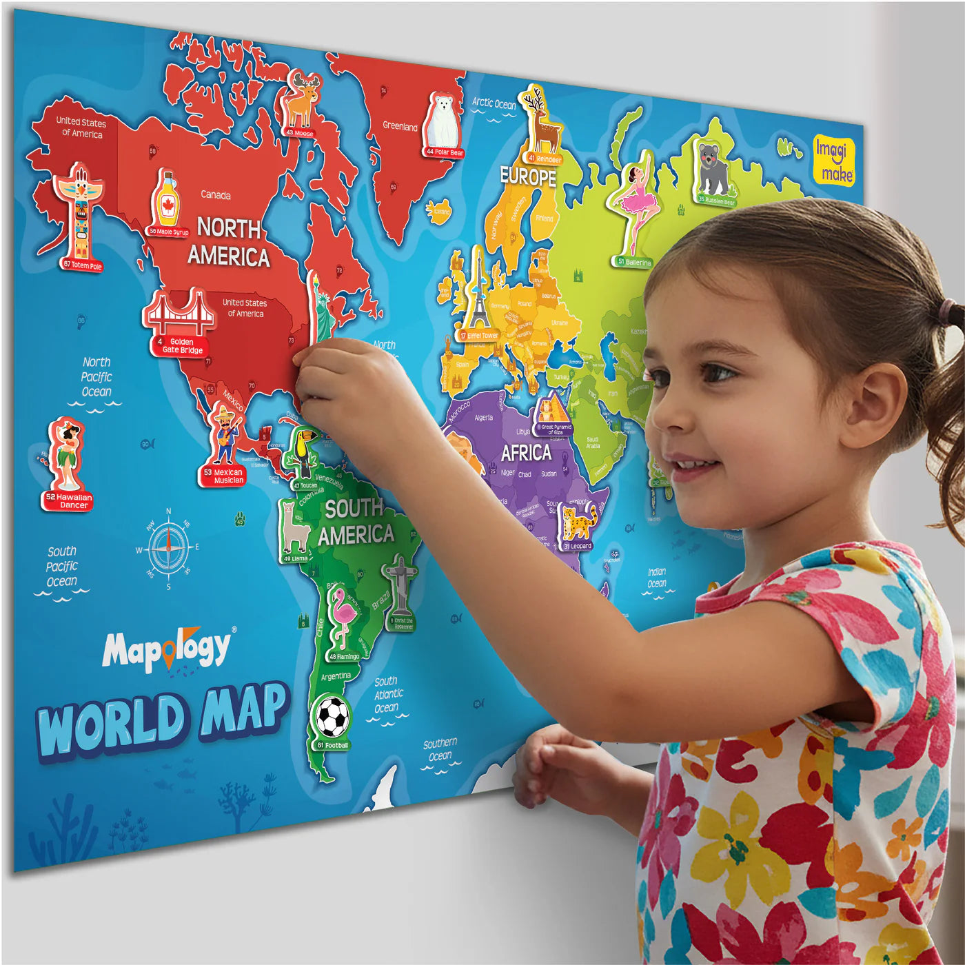 Imagi Make Mapology World Map Wall Chart With Reusable Stickers