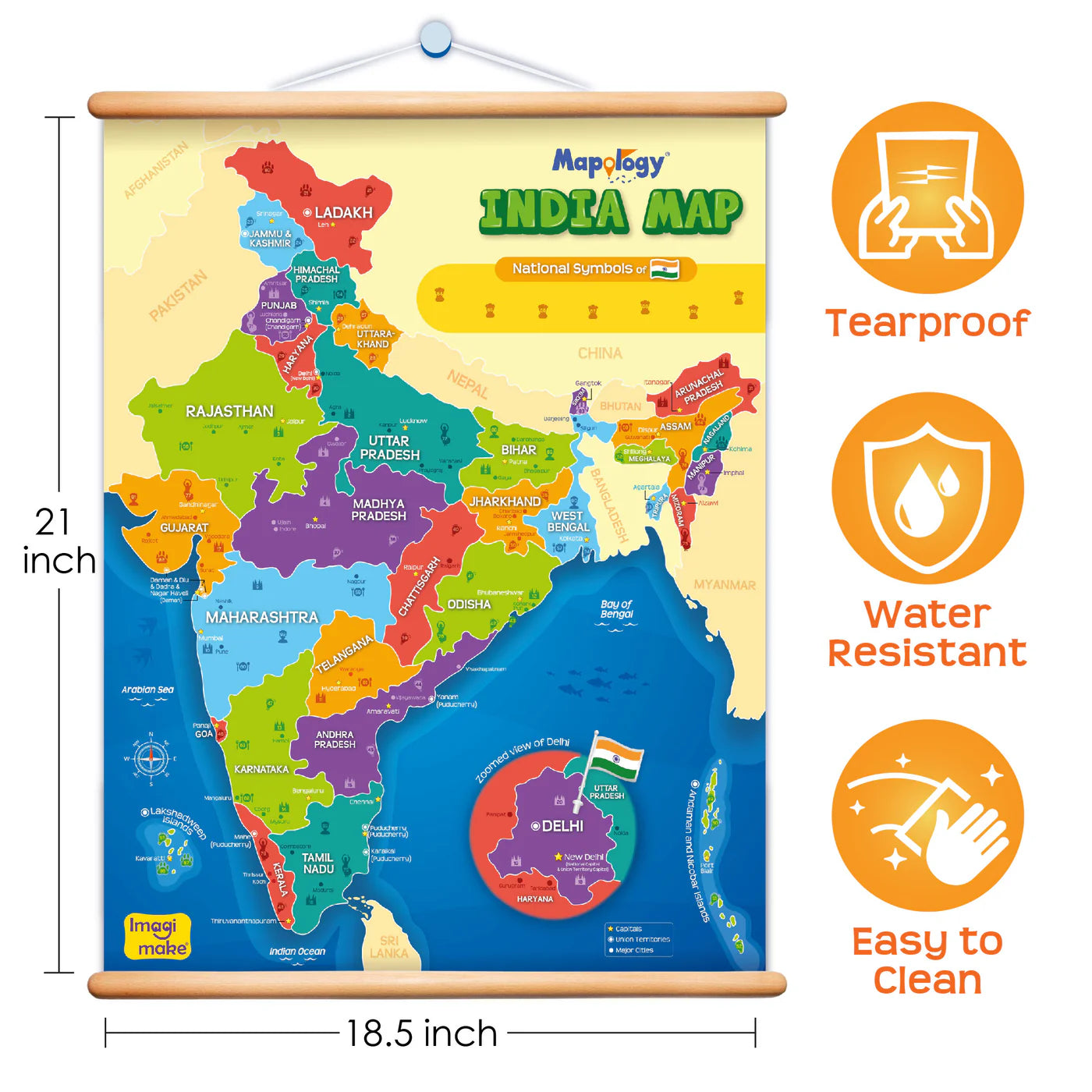 Imagi Make Mapology India Map Wall Chart With Reusable Stickers