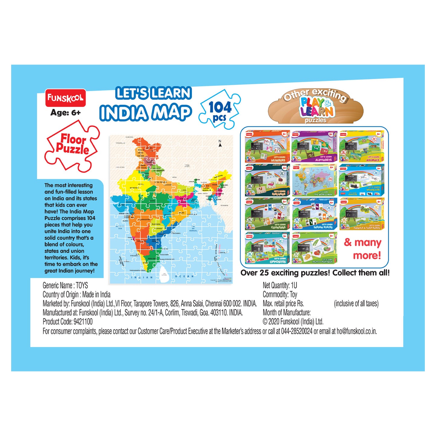 Funskool Let's Learn India Map Puzzle For 6 year Old Kids And Above