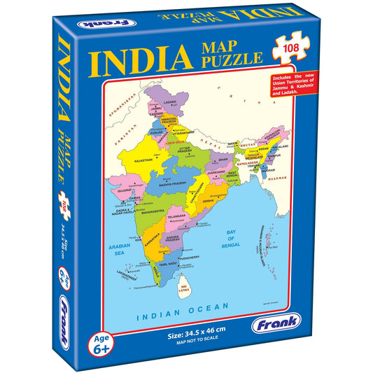 Frank India Map (108 Pieces) - Early Learner Jigsaw Puzzle Set with States, Union Territories, Capitals for Kids 6 Years and Above