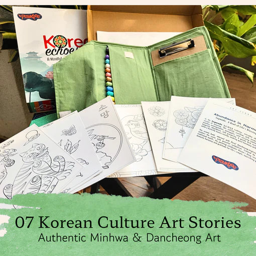 Playkree Korean Echoes Art & Mindfulness Kit: A Creative Journey Through Minhwa, Dancheong & Maedeup