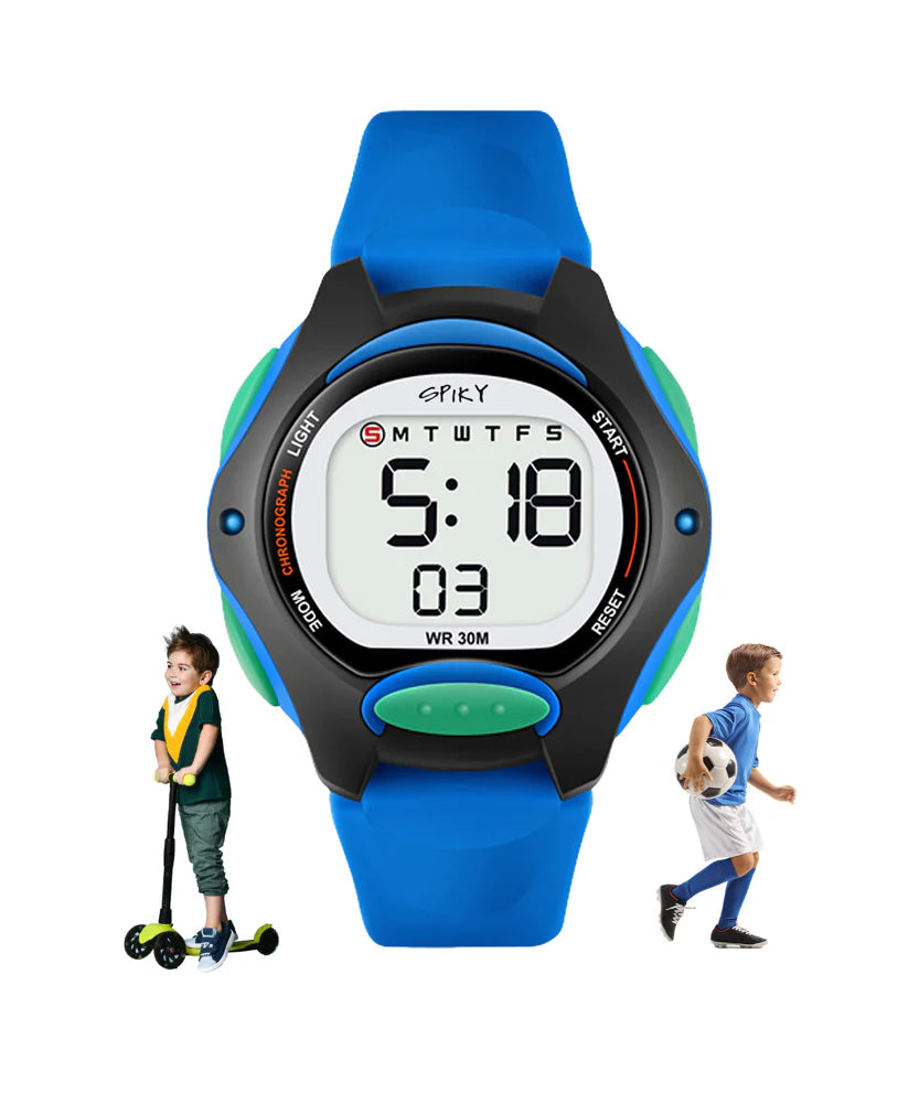 Spiky Round Digital Kids Sports Watch -- EVA2_Blue