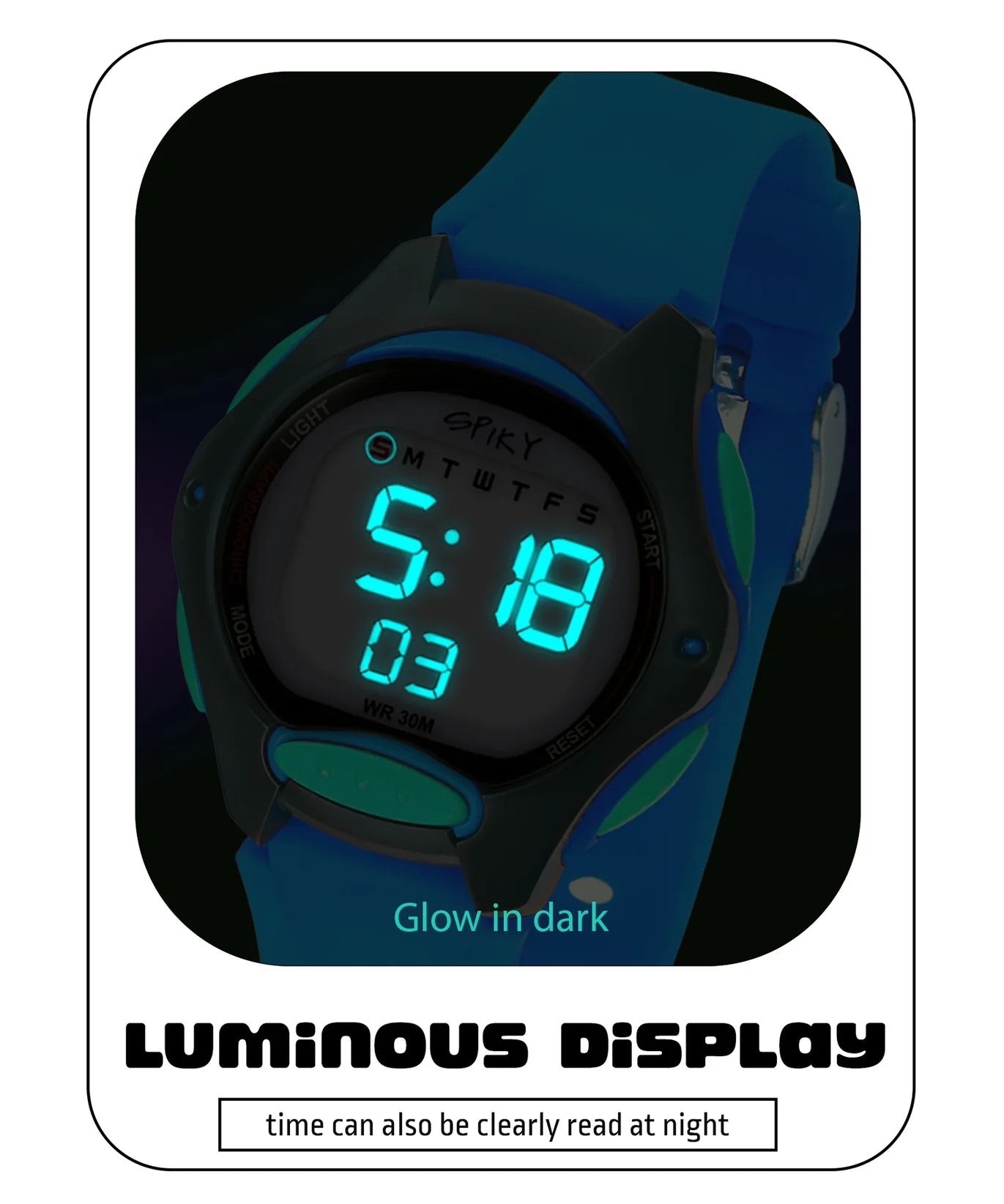 Spiky Round Digital Kids Sports Watch -- EVA2_Blue