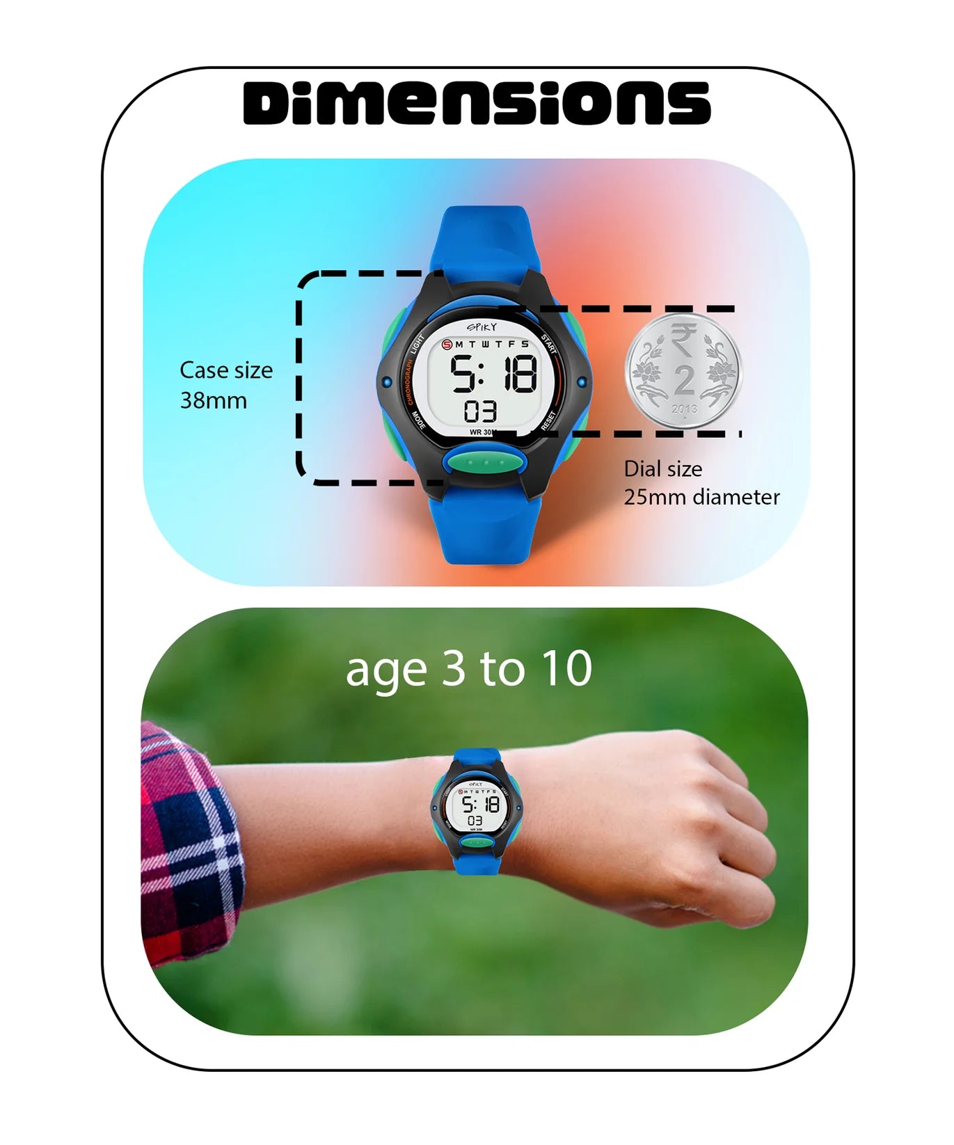 Spiky Round Digital Kids Sports Watch -- EVA2_Blue