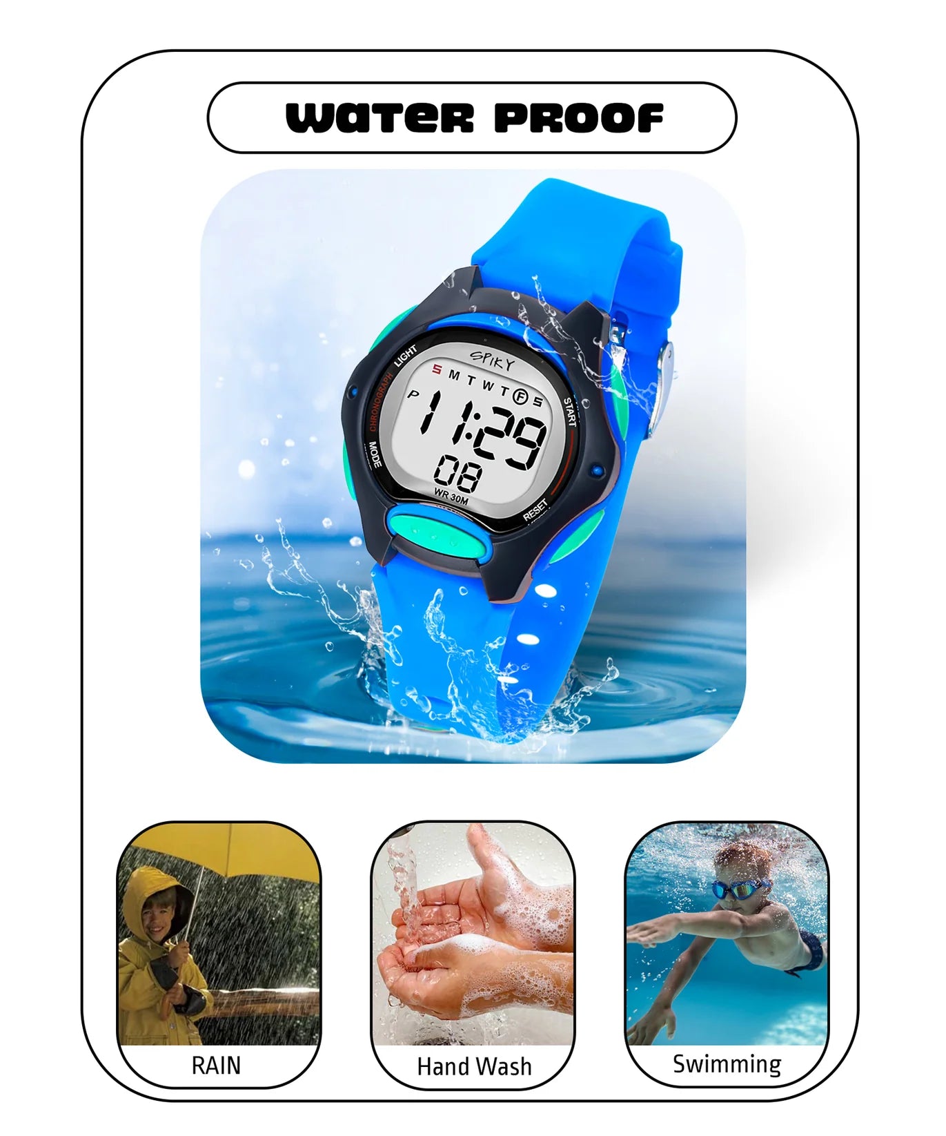 Spiky Round Digital Kids Sports Watch -- EVA2_Blue