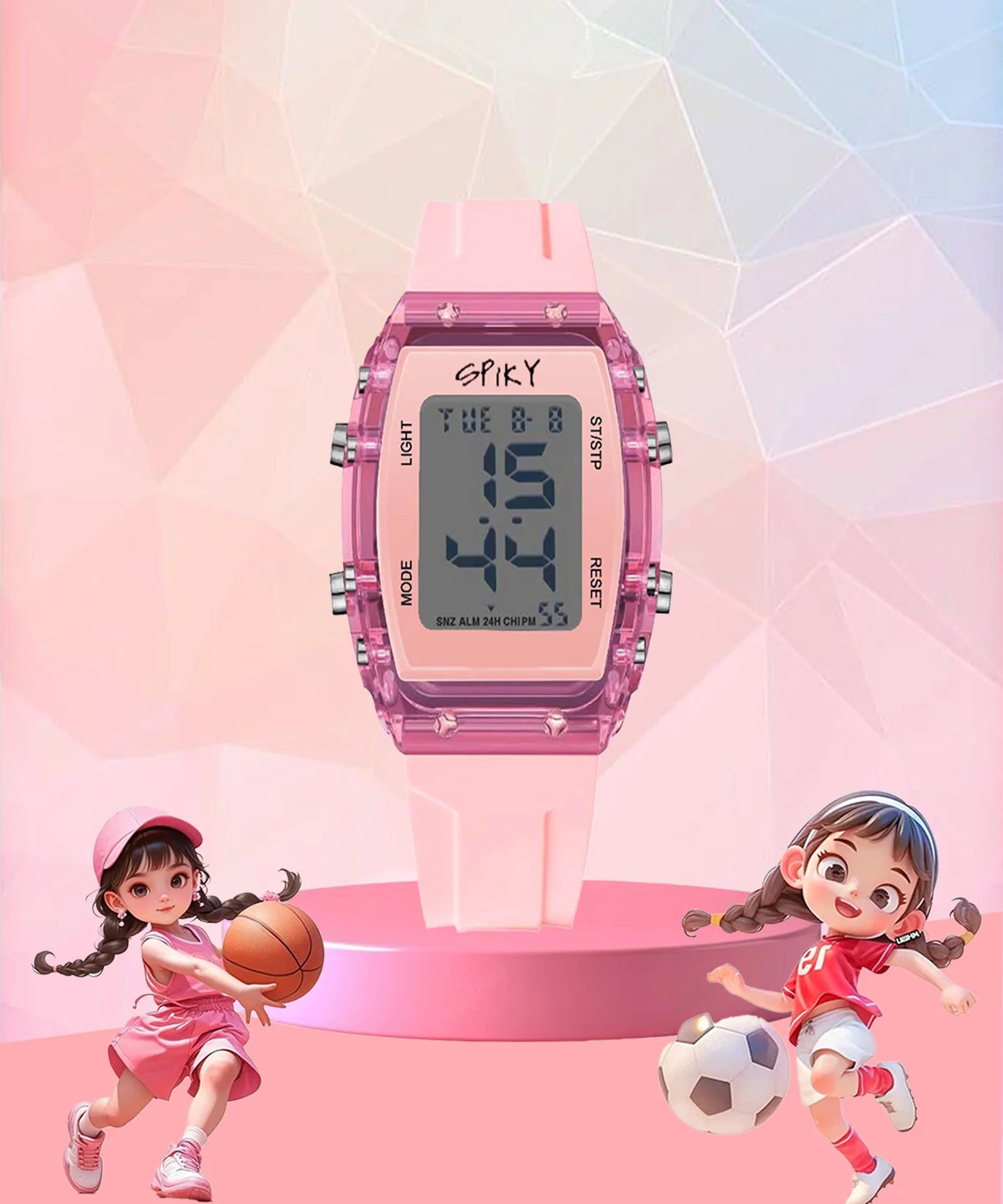 Spiky Digital Sports Watch for Kids -- EVA36 Pink