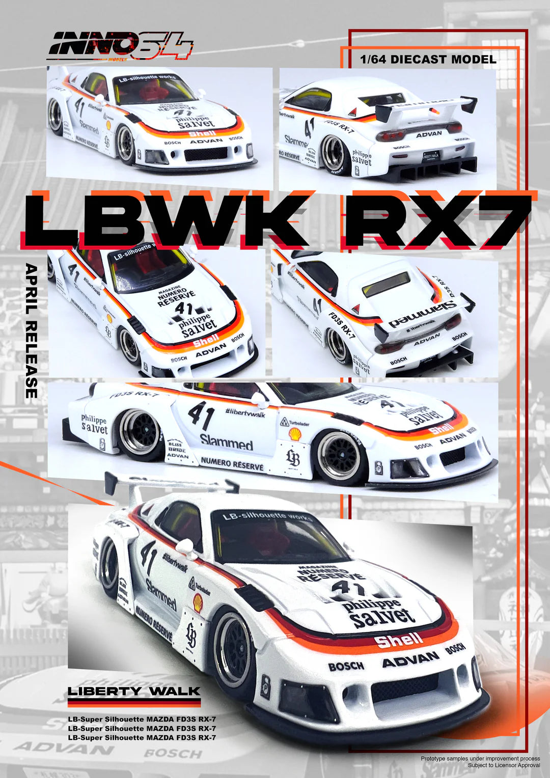 INNO 64 1/64 Mazda RX7 (FD3S) LB-Super Silhouette With Acrylic Case