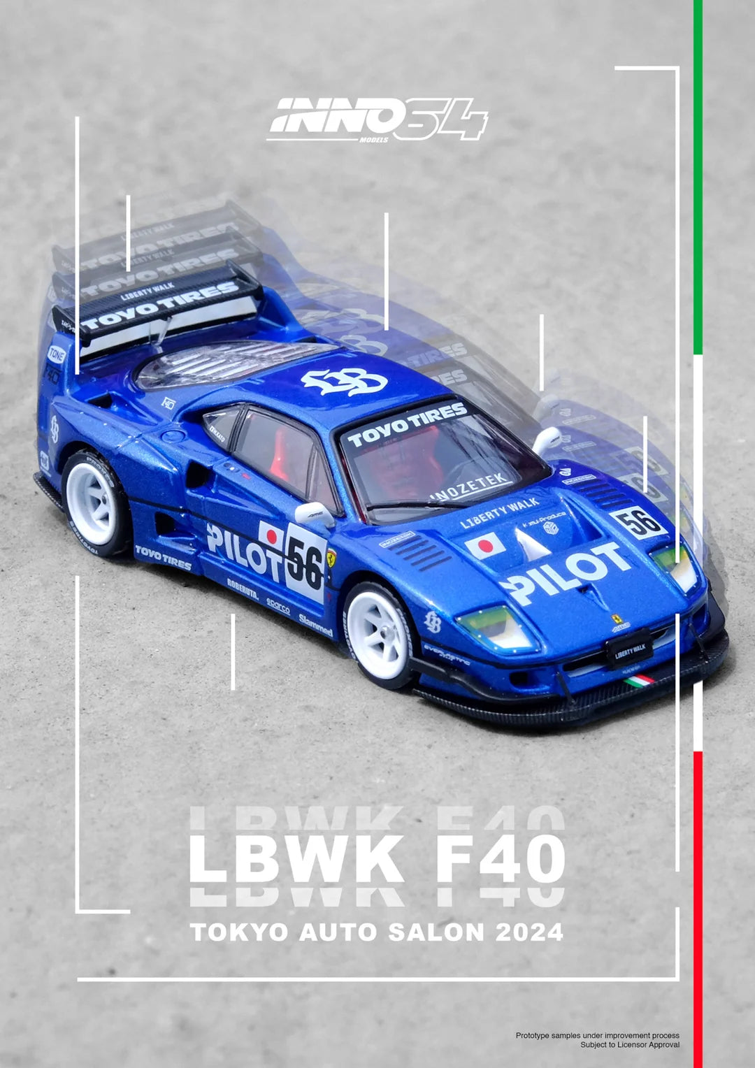 INNO 64 1/64 LBWK Ferrari F40 Tokyo Auto Salon 2024 With Acrylic Case