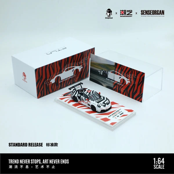Modernart 1/64 Porsche 911 Cup Black & White Senseorgan Magic Team #7 Limited Edition 479/999 With Acrylic Case & Polishing Cloth