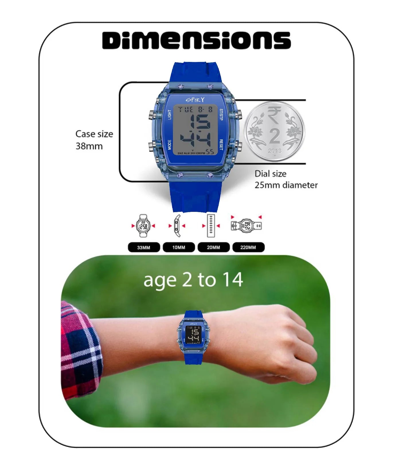 Spiky Digital Sports Watch for Kids -- EVA36 Blue