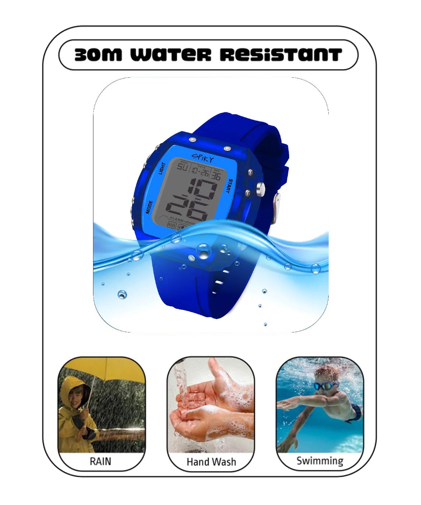 Spiky Digital Sports Watch for Kids -- EVA36 Blue
