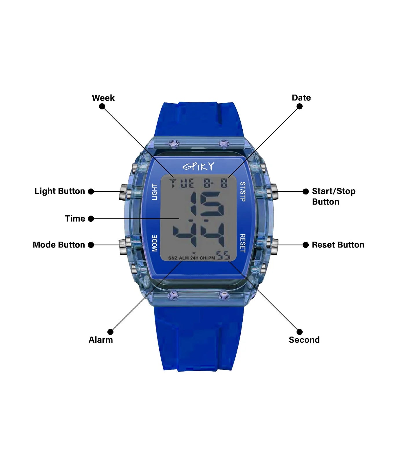 Spiky Digital Sports Watch for Kids -- EVA36 Blue