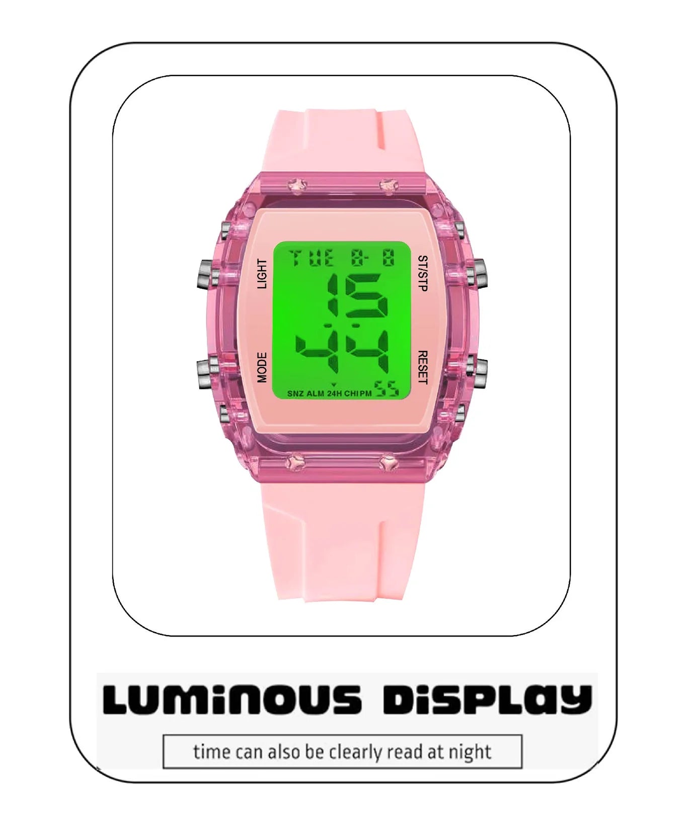 Spiky Digital Sports Watch for Kids -- EVA36 Pink